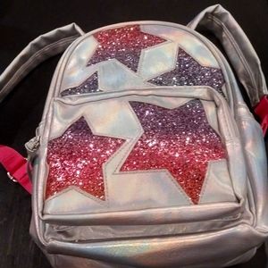 CLAIRE'S STAR SPARKLY IRIDESCENT SILVER/PINK MINI BKPK, NWOT